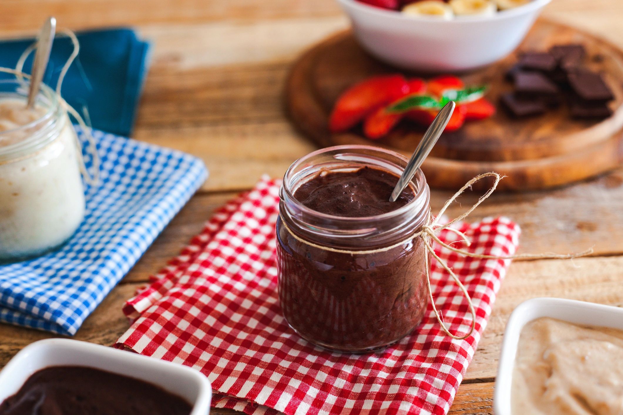Chocolate pudding in glass jars